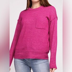 ZENANA Hi-Low Hem Round Neck Sweater Size L/XL NWT